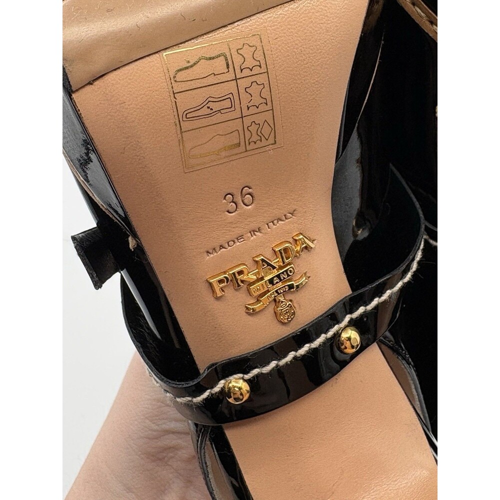 Prada S/S 2009 Black Patent Leather Heels Ribbon Detail Peep Toe Sz EU 36 - Picture 11 of 13